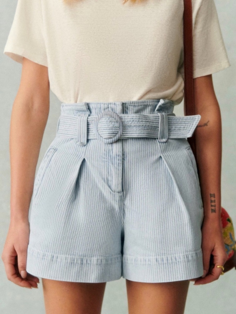 Sezane New Rome Shorts Denim Stripes - Size 38 - Great Condition